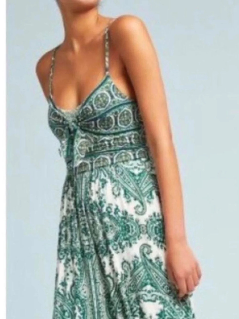 Anthropologie Green and White Printed Maxi Dress - Picture 3 of 6
